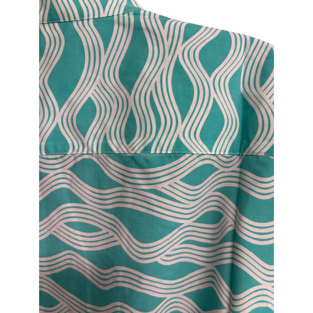 Avanti Hawaiian Shirt Women Medium Teal White Wave Button Short Sleeve New - Picture 5 of 7